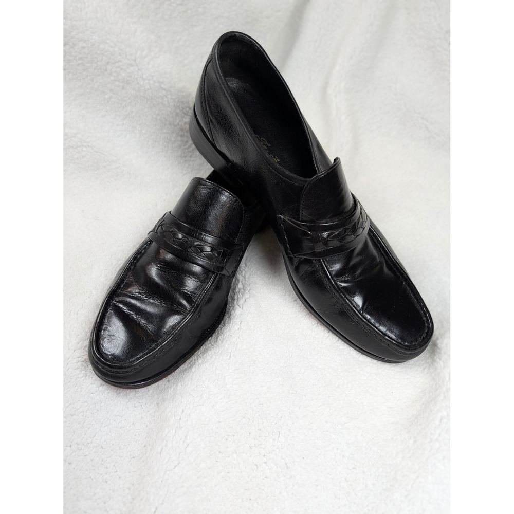 Towncraft Mens Black Leather Braided Strap Moc Toe Loafers Dress Shoes 9.5 D